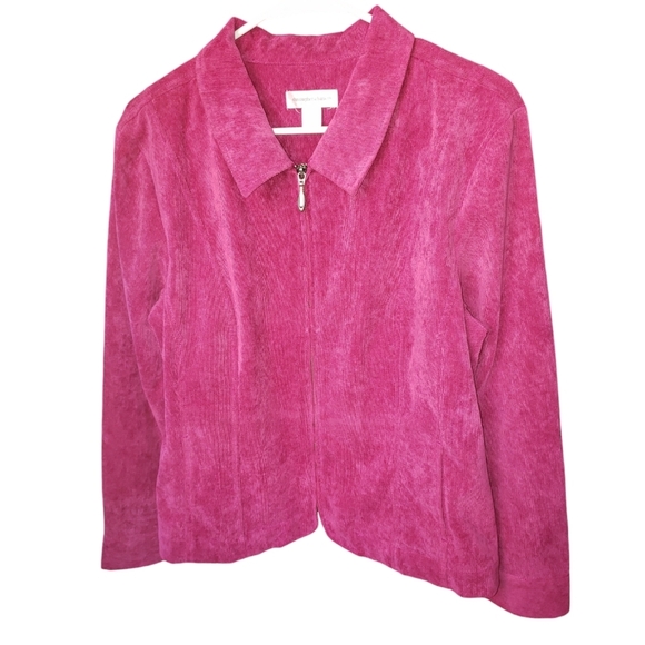 Christopher & Banks Corduroy Jacket womens XL Medium fuchsia zip pockets stretch - Picture 6 of 8